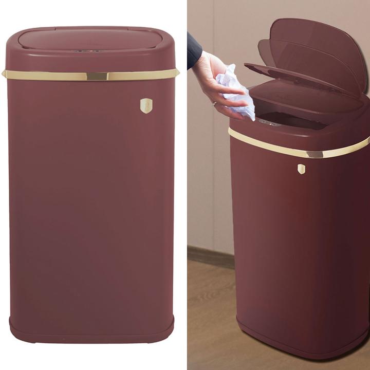 Image du produit BerlingerHaus Poubelle design en métal, avec capteur, 58l, bordeaux (58 l)