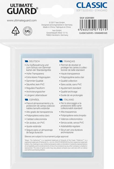 Nährwerte und Zutaten Ultimate Guard Kartenhüllen Standard