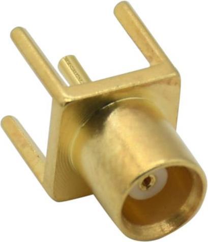 Actual product image RND HF connector, MCX, brass, female, straight, 50Ohm, through-hole mounting, solder connection