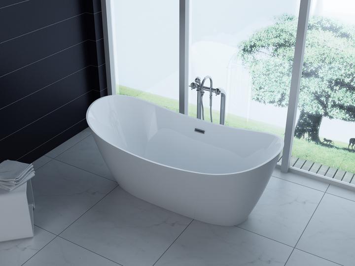 PureHaven Luxury freestanding acrylic bath tub 170x80cm elegant incl. siphon and overflow protection light (200 l, 170 cm, 80 cm)
