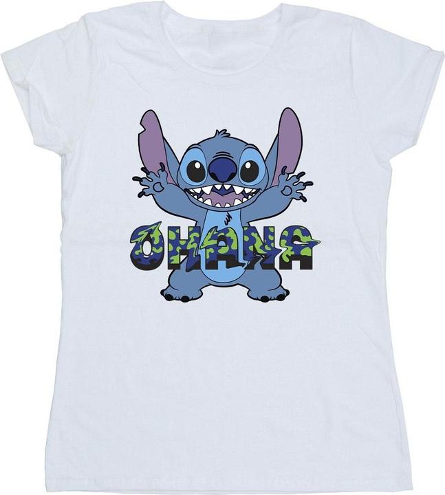 Actual product image Disney Womens/Ladies Lilo And Stitch Ohana Blue Glitch Cotton T-Shirt (L)