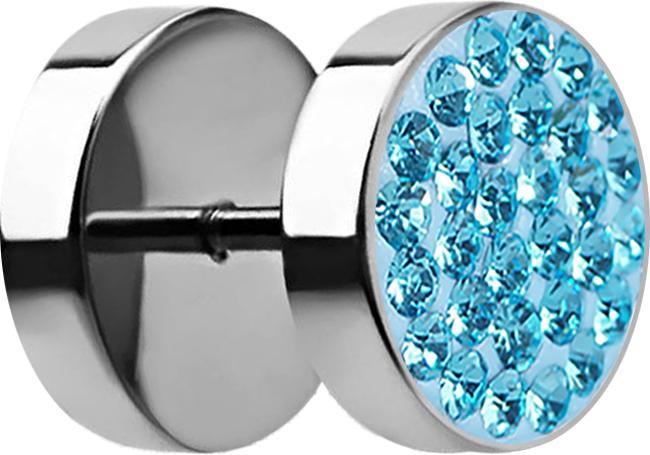 Star Piercing Fake Plug mit Kristall aqua (ohne Messing, Chirurgenstahl 316L)