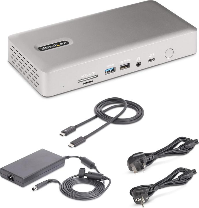 Produktbild StarTech com 132UE-TB4USB4DOCK, Kabelgebunden, Thunderbolt 4, 98 W, 3,5 mm, 10,100,1000,2500 Mbit/s (Thunderbolt, 7 Ports)