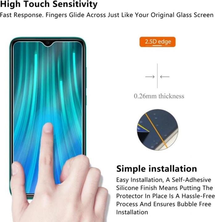 Produktbild Screenguard Xiaomi Redmi Note 8 Pro Panzerglas Schutzfolie Case Friendly Design (1 Stück, Xiaomi Redmi Note 8 Pro)