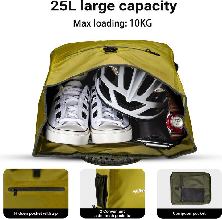 Actual product image Wiltec Gepäckträgertasche gelb 25l Fahrradtasche Rucksack Gepäcktasche (25 l, Luggage carrier bag)