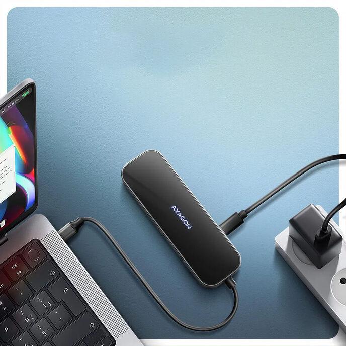 Produktbild Axagon HMC-6GLN USB-C 5Gbps GLASS 6in1 hub (USB-C, 6 Ports)