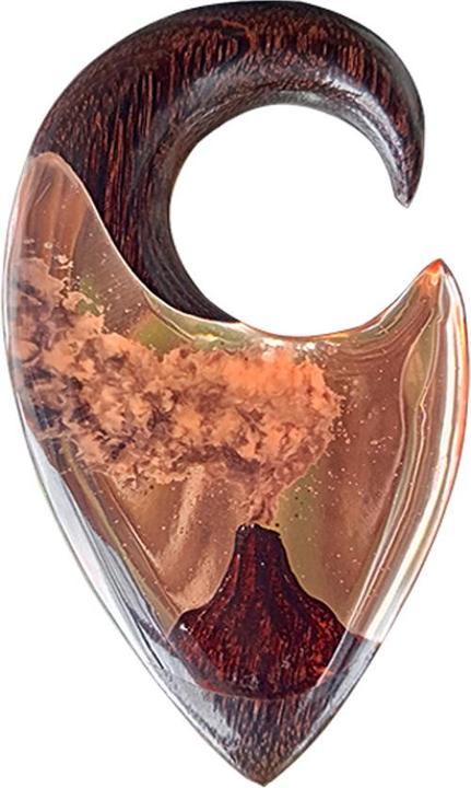 Star Piercing Ohrgewicht Spirale Vulkan Epoxy orange aus Tamarind Holz (ohne Messing, Organisch)