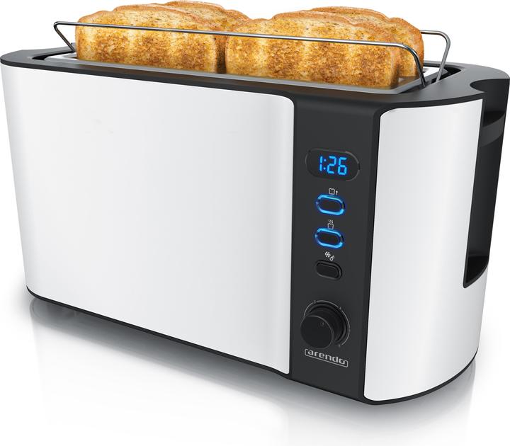 Produktbild Arendo Toaster Edelstahl 4 Scheiben Langschlitz, Brötchenaufsatz, Display mit Restzeitanzeige, Doppelwand