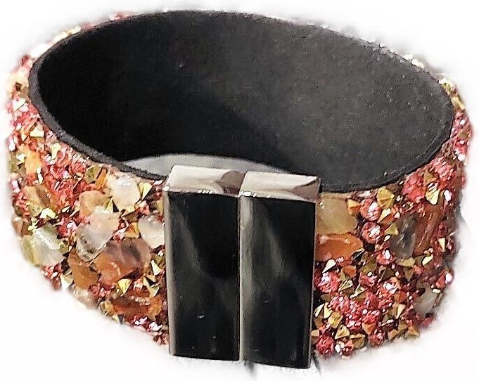 Immagine prodotto Signé Signè Bracciale in pelle con pietre e cristalli sintetici rosa e metallo a cono d'oro No.9 (18.50 cm, Metallo, Vetro, Ottone, Senza piombo, Senza cadmio, cristalli sintetici, Senza nichel)