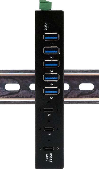 Actual product image Exsys Industrial USB 3.2 Gen 2x1 Hub 7-Port (USB-C, 7 Ports)