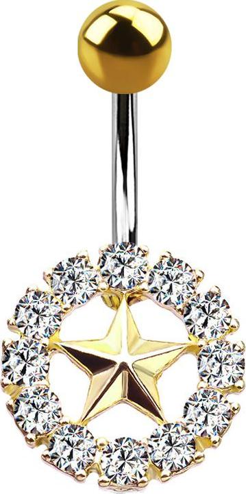Produktbild Star Piercing Banane vergoldet Stern mit Kristallkreis silber (Chirurgenstahl 316L, Messing)