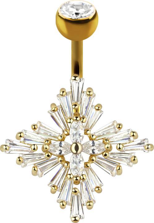 Star Piercing Banane 14k vergoldet mit Kugel Kristall silber Prinzess Stern (Messing, Chirurgenstahl 316L)
