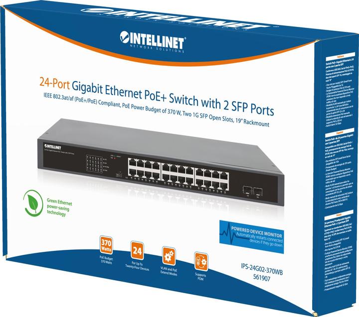 Produktbild Intellinet 24-Port Gigabit PoE+ Switch mit 2 SFP Port 19" (26 Ports)