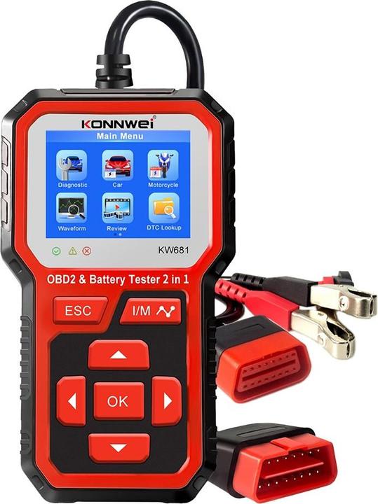 Image du produit Konnwei Appareil de diagnostic, scanner OBD2, testeur de batterie KW681
