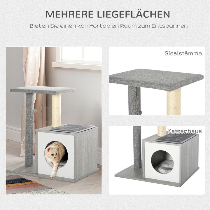 Immagine prodotto PawHut Albero per gatti con tana di coccole (62 cm, Grigio)