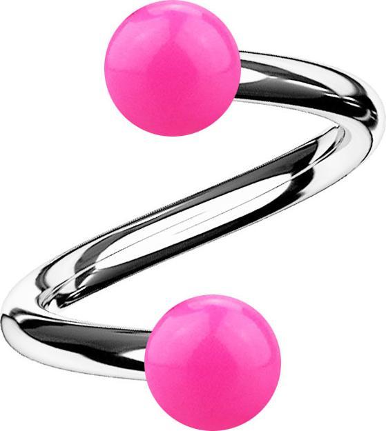 Star Piercing Micro Spirale silber mit zwei Kugeln pink (Acryl, ohne Messing, Chirurgenstahl 316L)
