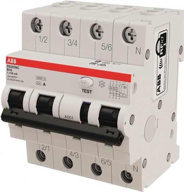 Produktbild ABB DS203NCA-B16/0,03 FI/LS-Schalter DS203NCA-B16/0,03 6kA, 3P+N, Typ A, B 16, 3