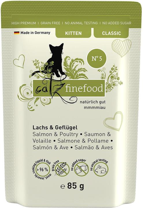 Actual product image Catz Finefood Kitten No.5 Salmon & Poultry (Puppy + kitten, 1 pcs., 85 g)
