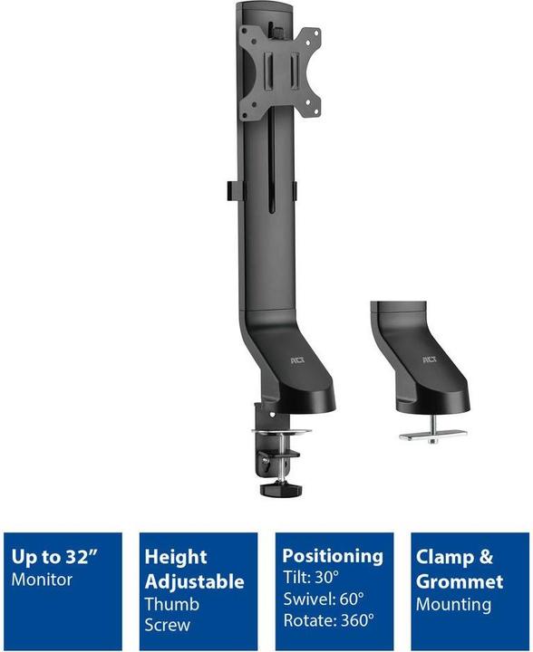 Immagine prodotto Supporto da tavolo per monitor, 1 schermo fino a 32ö, con vite a testa zigrinata (Tavolo, 32")
