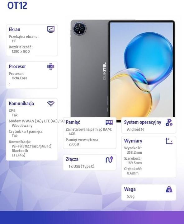 Immagine prodotto Oukitel Tablet OT12 11 IPS 4/256GB Grigio (10.98", 256 GB, Grigio)