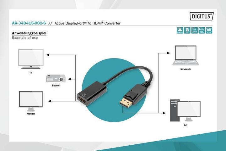 Immagine prodotto Digitus Atto. Cavo adattatore da DP a HDMI (HDMI, 25.20 cm)