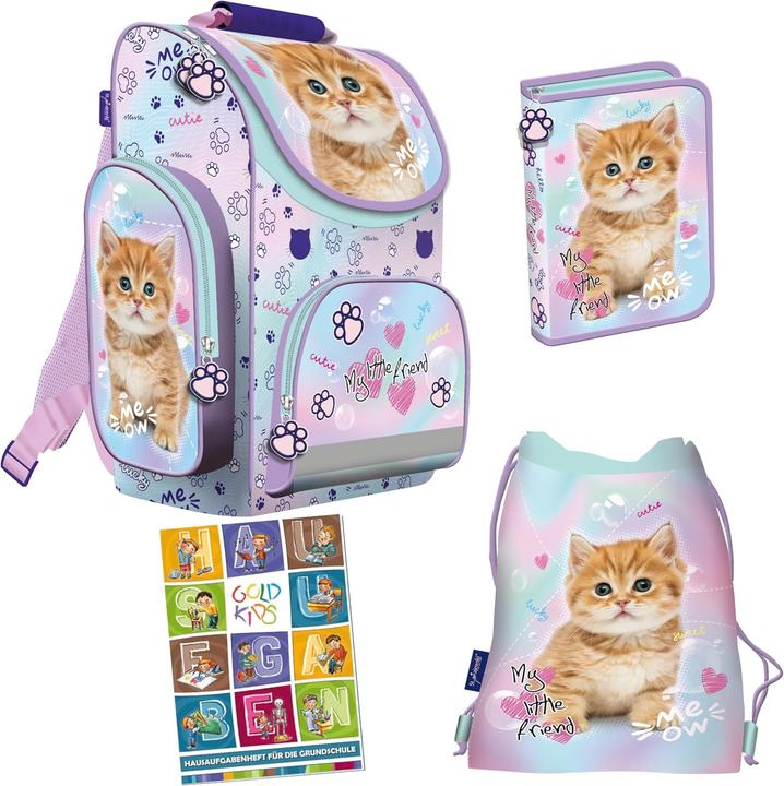 Goldkids 4-teiliges Schulranzen-Set Katze Motiv