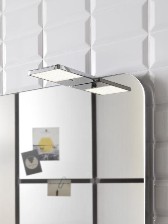 Actual product image Emco LED mirror clamp lamp SYSTEM 2 clamping range 4-6mm stepl dimmable chrome