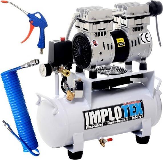 Actual product image Implotex - Flüsterkompressor 850W, 14L, 55dB leise, ölfrei Compressor inkl. Ausblaspistole und Druc (8 bar, 14 l)