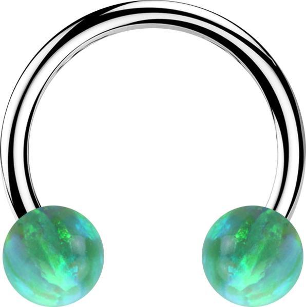 Star Piercing Micro Circular Barbell silber mit zwei Kugeln Opal grün (ohne Messing, Chirurgenstahl 316L)