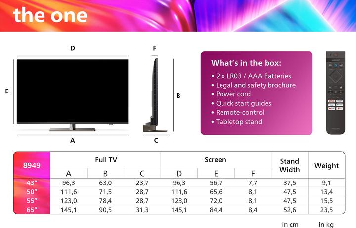 Produktbild Philips The One (55") 4K Ultra HD Smart TV Wi-Fi Anthracite, Grey (55", LED, 4K, 2023)