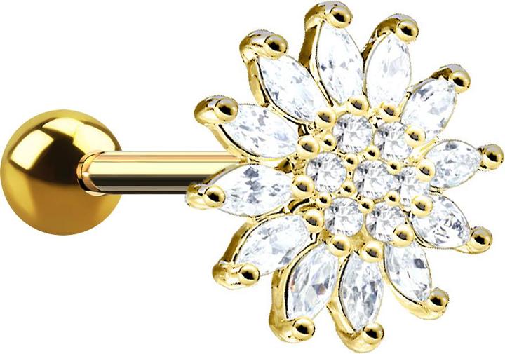 Produktbild Star Piercing Micro Barbell 14k vergoldet Kristallblume (Chirurgenstahl 316L, Messing)