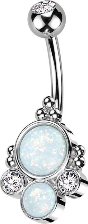 Produktbild Star Piercing Banane silber mit Kugel silber Kristall silber und zwei Opale weiss zwei Kristalle silber (Chirurgenstahl 316L, Messing)