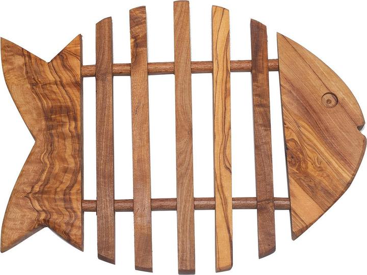 Natura Punto Untersetzer, Topfuntersetzer, Fischform, 28 x 20 x 1,8 cm, Olivenholz (1 x, Pfannenuntersetzer)