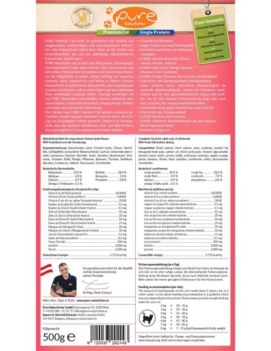 Valori nutrizionali e ingredienti Pure Naturfutter Premium Cat Salmone monoproteico senza cereali (Adulto, 1 pz., 500 g)