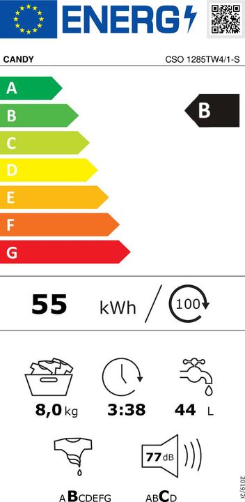 Energie-Label Candy Smart Pro CSO 1285TW4/1-S Frontlader-Waschmaschine 8 kg 1200 U/min B Weiss (8 kg, Links)