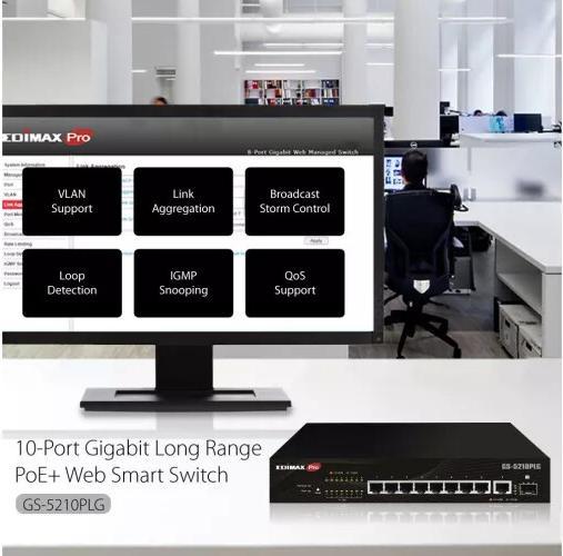Actual product image edimax 10 Port Gigabit PoE+ Web Smart Managed Switch with 100 Watt 10-Port Gigabit PoE+ Web Smart Switch (10 Ports)