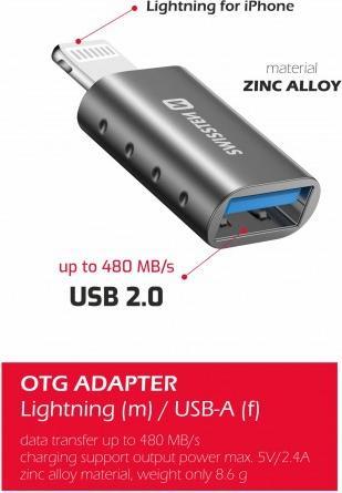 Actual product image Swissten OTG Adapter Lightning(M)/USB-A(F) (USB-A, Lightning)