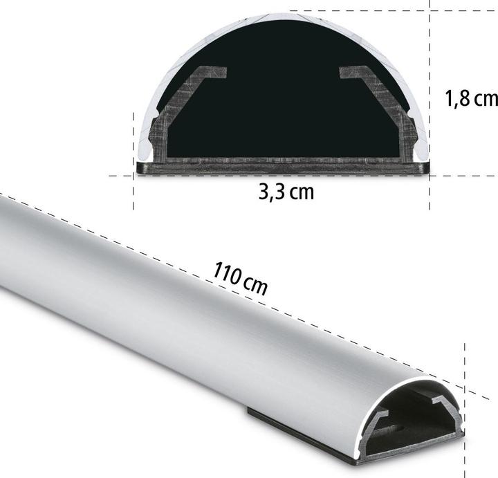 Immagine prodotto Hama Canalina in alluminio, semitonda, 110 x 3,3 x 1,8 cm, argento (Tubazione, 110 cm)