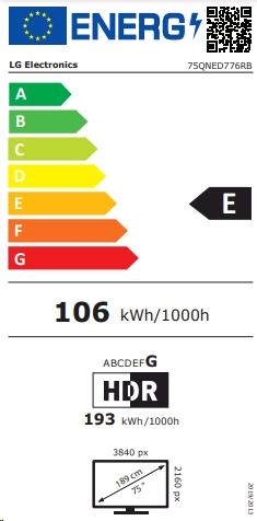 Energy Label LG 75QNED776RB 4K QNED TV 189 cm (75) (75", QNED, 4K)