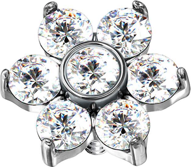 Actual product image Star Piercing Dermal Anchor Flower Crystal silver (without brass, Surgical steel 316L)