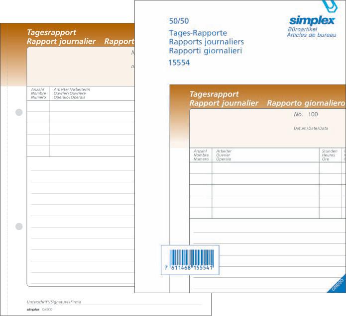 Produktbild Simplex Durchschreibebuch Tagesrapporte Oneco (100 x)