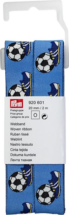 Image du produit Prym Ruban web football + chaussures, bleu 20 mm, coupon 2 m avec crochet