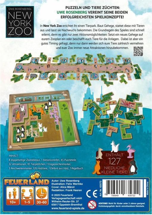 Immagine prodotto Feuerland FEU63572 - New York Zoo, gioco da tavolo, 1-5 giocatori, età 10+ (edizione DE) (Tedesco)