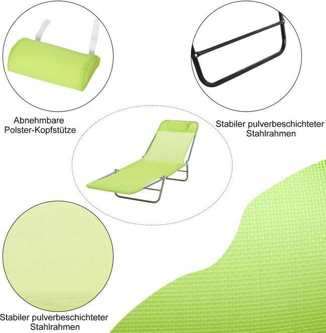 Immagine prodotto Swisshandel24 Sonnenliege Gartenliege Relaxliege Bäderliege Zweibeinliege 4 Farben (Grün) (182 cm)