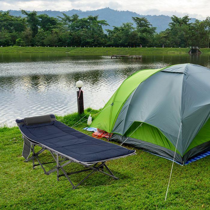 Produktbild Swisshandel24 Campingbett klappbar Feldbett mit Kopfkissen, 188x64.5x53cm, dunkelgrau-grau