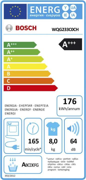 Label énergétique Bosch Hausgeräte Waschturm WGG244F1CH & WQG233C0CH