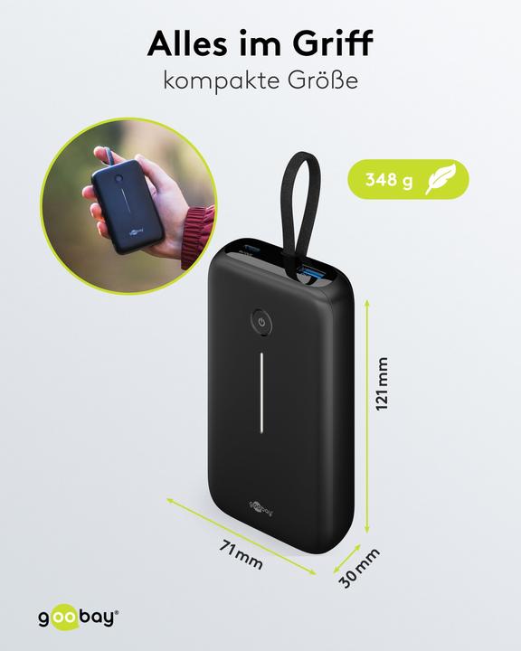 Produktbild Goobay Powerbank 20.000 mAh mit integriertem USB-C-Kabel (20000 mAh, 30 W)