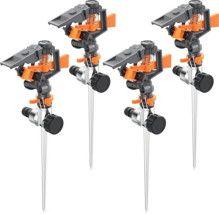 Actual product image Brandson 4x circular sprinkler, interval sprinkler, 360° impulse sprinkler, lawn sprinkler up to 200 m² (Impulse, circular and sector sprinklers)