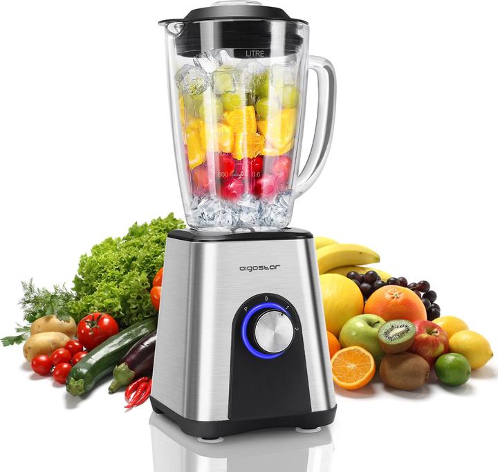 Produktbild Aigostar 1200W Edelstahl Standmixer Smoothie Maker mit 1.8L Glas, Ice-Crusher, Milchshaker
