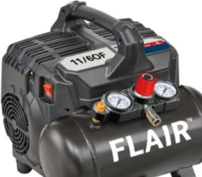 Produktbild Folke Larsen Flair 11/6OF kompressor 1,0hk - 230V, lydsvag, 105L/min, 6L tank, 8 bar, oliefri (6 l)